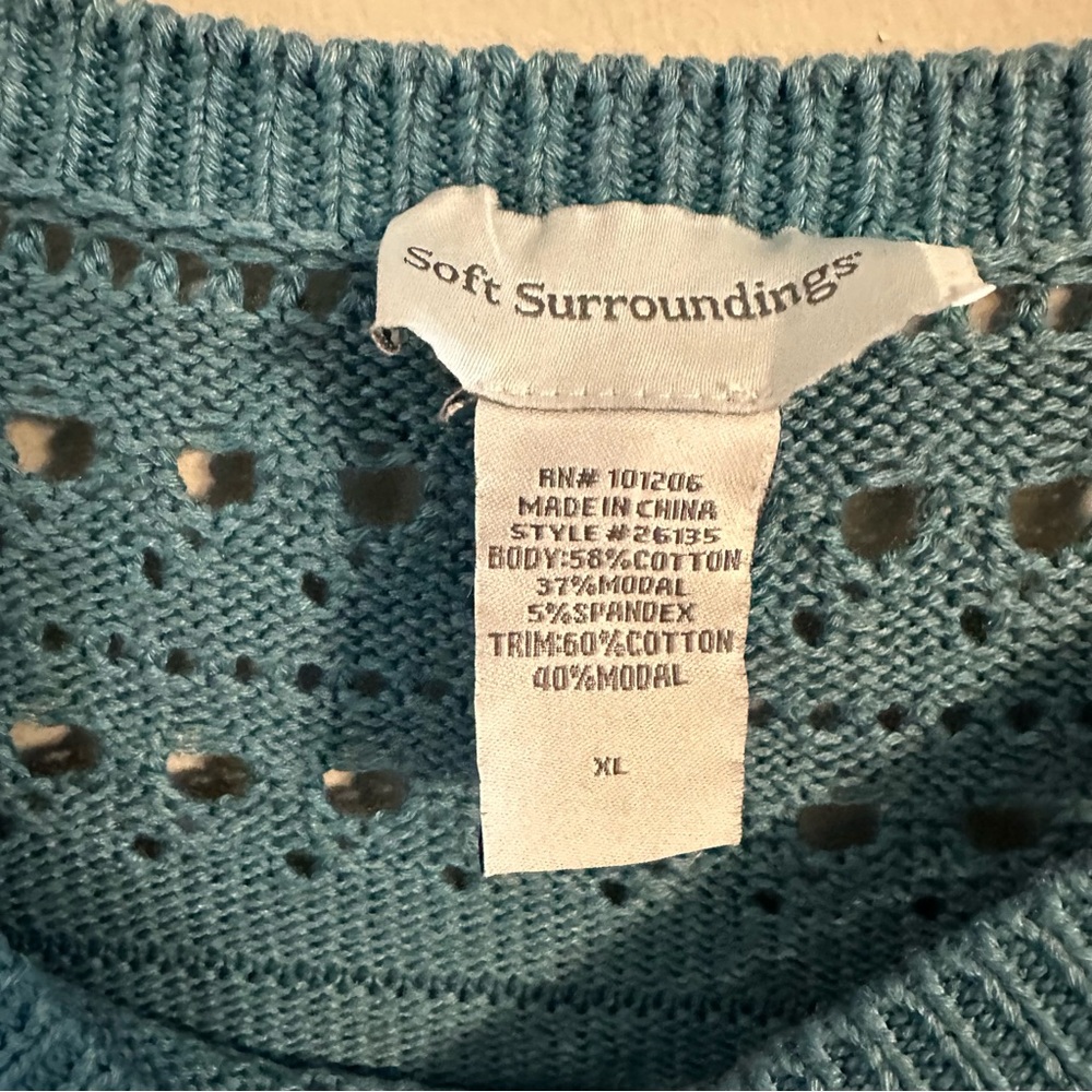 Soft Surroundings Teal Crochet Boatneck Tunic Size XL - Picture 2 of 6